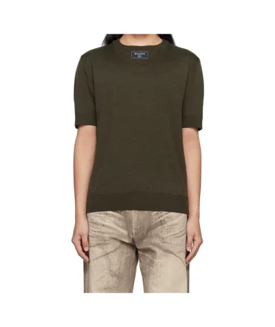Balmain Knitted Round Collar T-shirt In Green