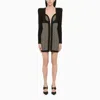 Balmain Black Monogram Minidress With Logo Print All-over In Wool Blend Woman In Multicolor