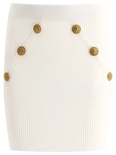 Balmain Knitted Skirt With Buttons In Neutral