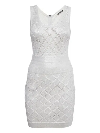 Pre-owned Balmain Knitted Sleeveless Mini Dress In White