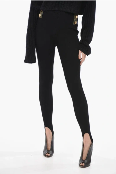 BALMAIN KNITTED STIRRUP LEGGINGS WITH JEWEL BUTTONS
