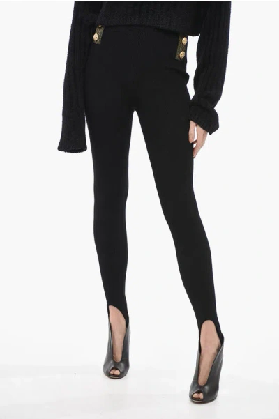 Balmain Button-embellished Stirrup Leggings In Black