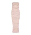 Balmain Strapless Sequin-embellished Open-knit Midi Dress In Beige
