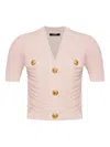 Balmain V-neck Buttoned Knit Top In Pink