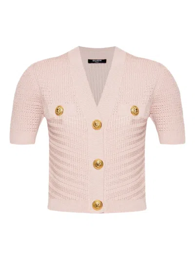 Balmain Ribbed-knit Cardigan In 4co Rose Clair