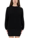 Balmain Ls 3 Btn Monogram Knit Top In Black