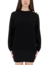 Balmain Ls 3 Btn Monogram Knit Top In Black