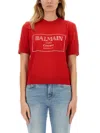 Balmain Logo-intarsia T-shirt In Red