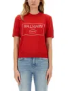 Balmain Logo-intarsia T-shirt In Red