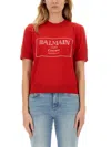 Balmain Logo-intarsia T-shirt In Red