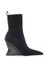 Balmain Cotton Wedge Heel Ankle Boots In Black