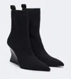Balmain Cotton Wedge Heel Ankle Boots In Black