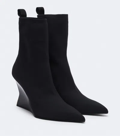 Balmain Cotton Wedge Heel Ankle Boots In Black