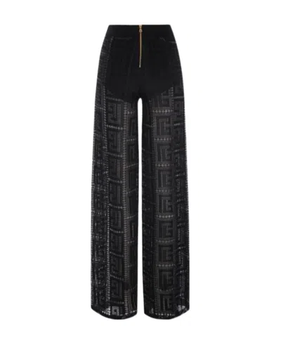 Balmain Knitted Wide-leg Pants In Black