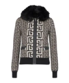 Balmain Fur Collar Monogram Knit Bomber Jacket In Black