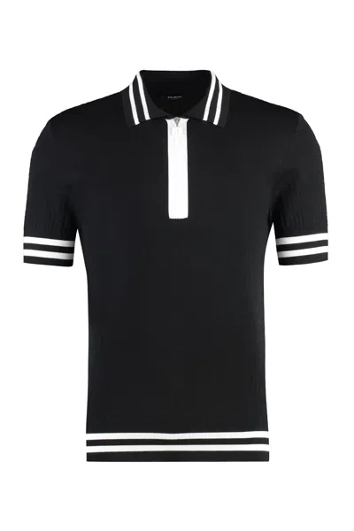 Balmain Poloshirt Aus Monogramm-jacquard In Black