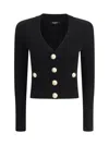 Balmain Structured Shoulder Black V-neck Cardigan With Decorative Buttons In Black