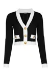 Balmain Contrast-border Ribbed Knit Cardigan In Black