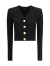 Balmain Structured Shoulder Black V-neck Cardigan With Decorative Buttons