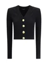 Balmain Structured Shoulder Black V-neck Cardigan With Decorative Buttons In Black