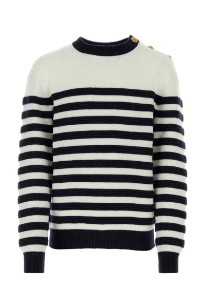 Balmain Blackwhite Embroidered Cashmere Sweater In Multi