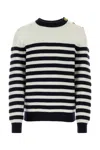 Balmain Embossed Monogram Striped Sweater In Blancmarine