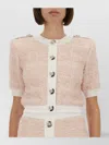 Balmain Cropped Textured Cardigan With Decorative Button Detail