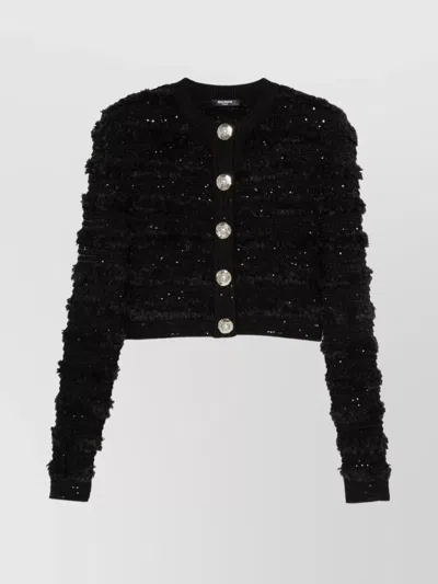 BALMAIN KNITWEAR CARDIGAN TWEED TEXTURE