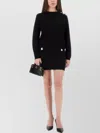 Balmain Knitwear Crew Neck Button Detail Textured Fabric In Black