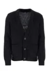 Balmain Cardigan In Wool Blend With Jacquard Logo In Noirblanc