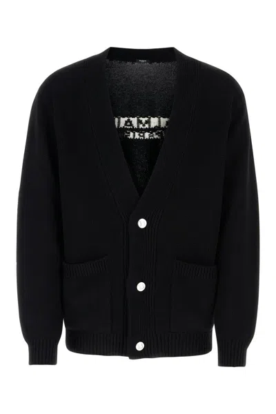 Balmain Logo-intarsia V-neck Cardigan In Noir Blanc