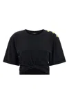 Balmain Knotted Short Sleeve Cropped Top In Black