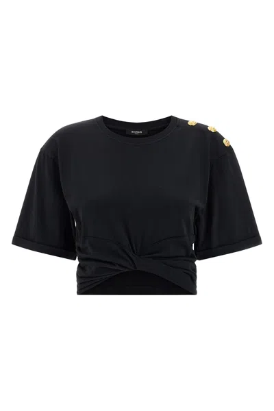 BALMAIN KNOTTED CROP T-SHIRT
