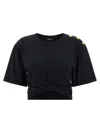 Balmain Knotted Short Sleeve Cropped Top In Black