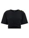Balmain Knotted Short Sleeve Cropped Top In Black