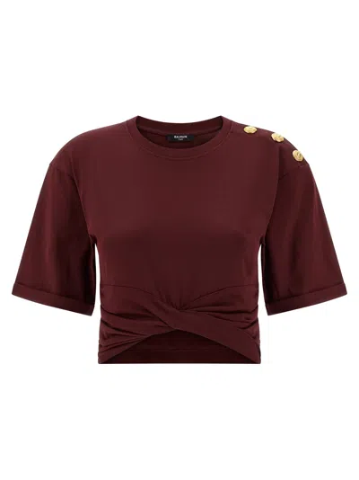 BALMAIN KNOTTED CROP T-SHIRT