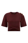 Balmain Cropped T-shirt Featuring Knotted Detail In Burgundy