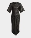 Balmain Asymmetric Midi Leather Dress In Black
