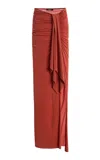 Balmain Knotted Split Jersey Maxi Skirt In Red