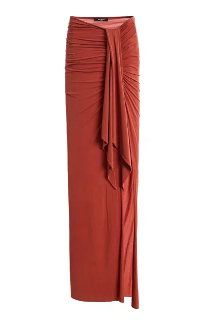 Balmain Knotted Split Jersey Maxi Skirt In Red