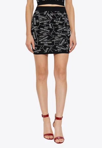 BALMAIN LABEL JACQUARD MINI KNIT SKIRT