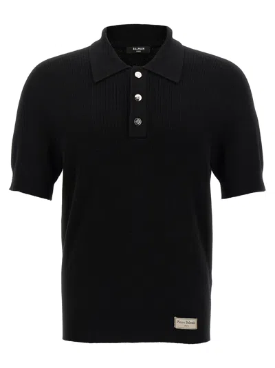 Balmain 'label' Polo Shirt In Black