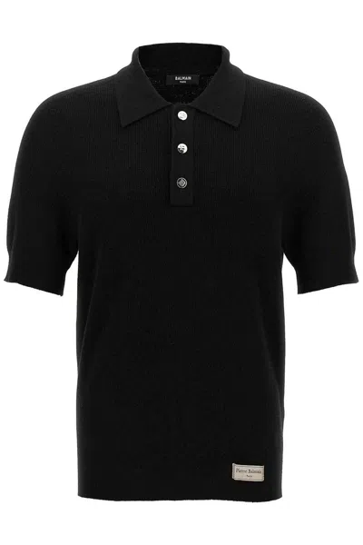 Balmain Short-sleeve Merino Polo Shirt In Black