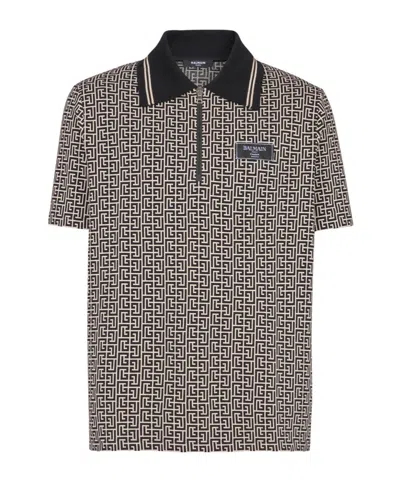 BALMAIN BALMAIN LOGO PATCH MONOGRAMMED POLO SHIRT
