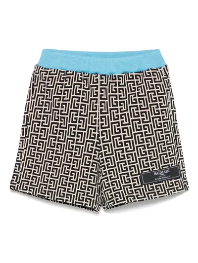 Balmain Babies' Labyrinth-jacquard Shorts In Black