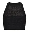 Balmain Sheer Geometric Halterneck Top With Metallic Threading In Black