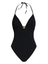 Balmain Monogram Halterneck One-piece Swimsuit In Black