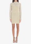 Balmain Knit Dress Monogram Geometric Pattern In Beige