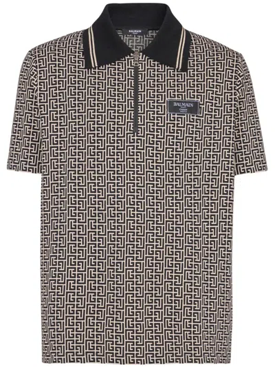 BALMAIN 'LABYRINTH' POLO SHIRT WITH JACQUARD EFFECT BALMAIN