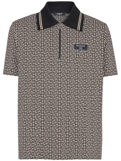 BALMAIN LABYRINTH POLO SHIRT WITH JACQUARD EFFECT